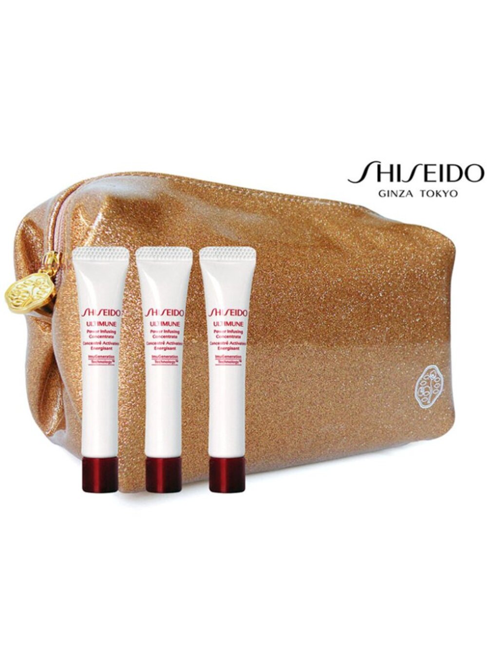 3 Shiseido ULTIMUNE Power Infusing Concentrate 5ml X 3 (15ML) & Cosmetic Bag New